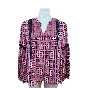 Crown & ivy Hi-Low Blouse Top Pink Blue White